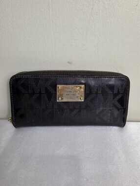 Michael Kors Black MK Logo Zip-Around Wallet